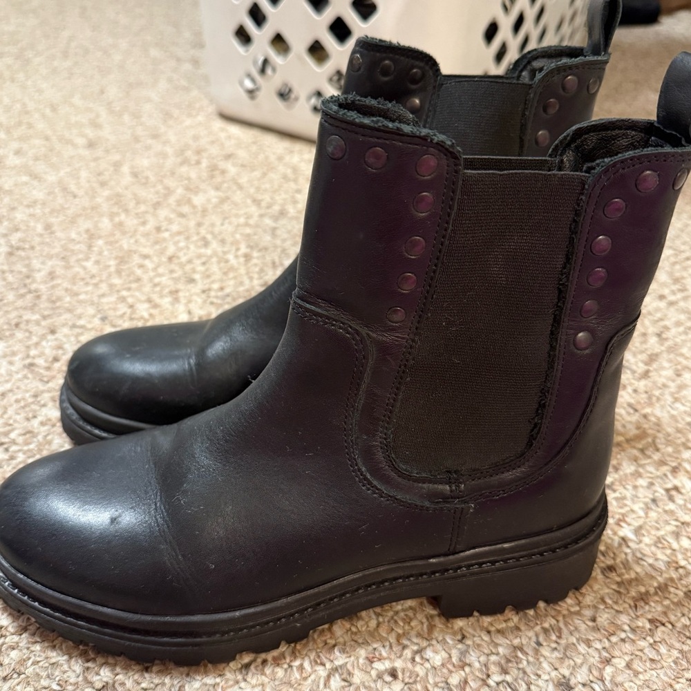 Black Leather booties with studs